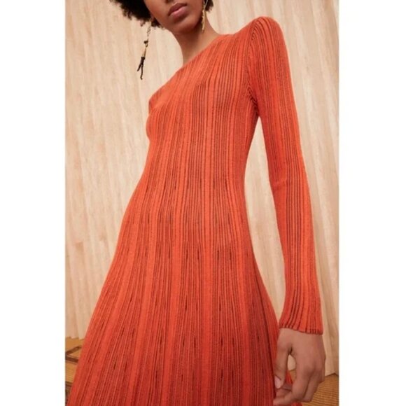 Ulla Johnson Midi Long-Sleeve Knit Aliza Dress in Poppy- XS - Picture 2 of 8